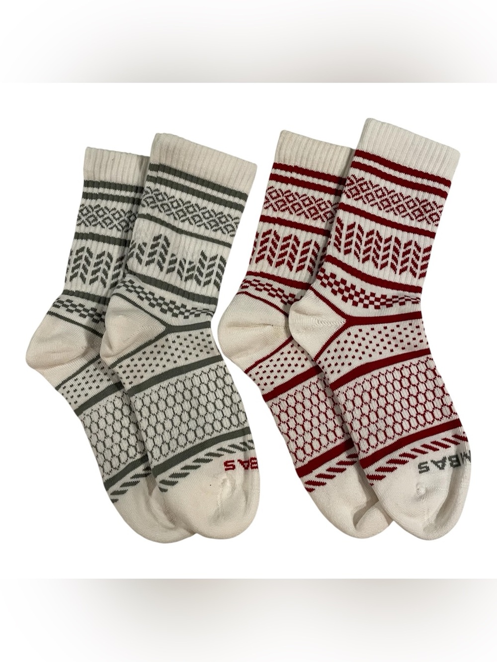 Bombas Half Calf Socks Fair Isle Holiday Lot Of 2 Pairs Size Med Maroon Green